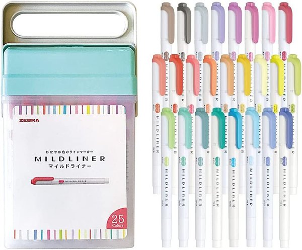 Zebra Mildliner Highlighter and Marker  "Mild Colours" (Box 25 pcs)